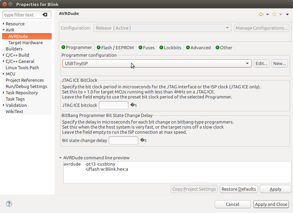 Настройка eclipse avr linux